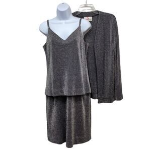 Vintage En Francais Huey Waltzer Silver Mesh Cocktail Party Dress Jacket Set 10